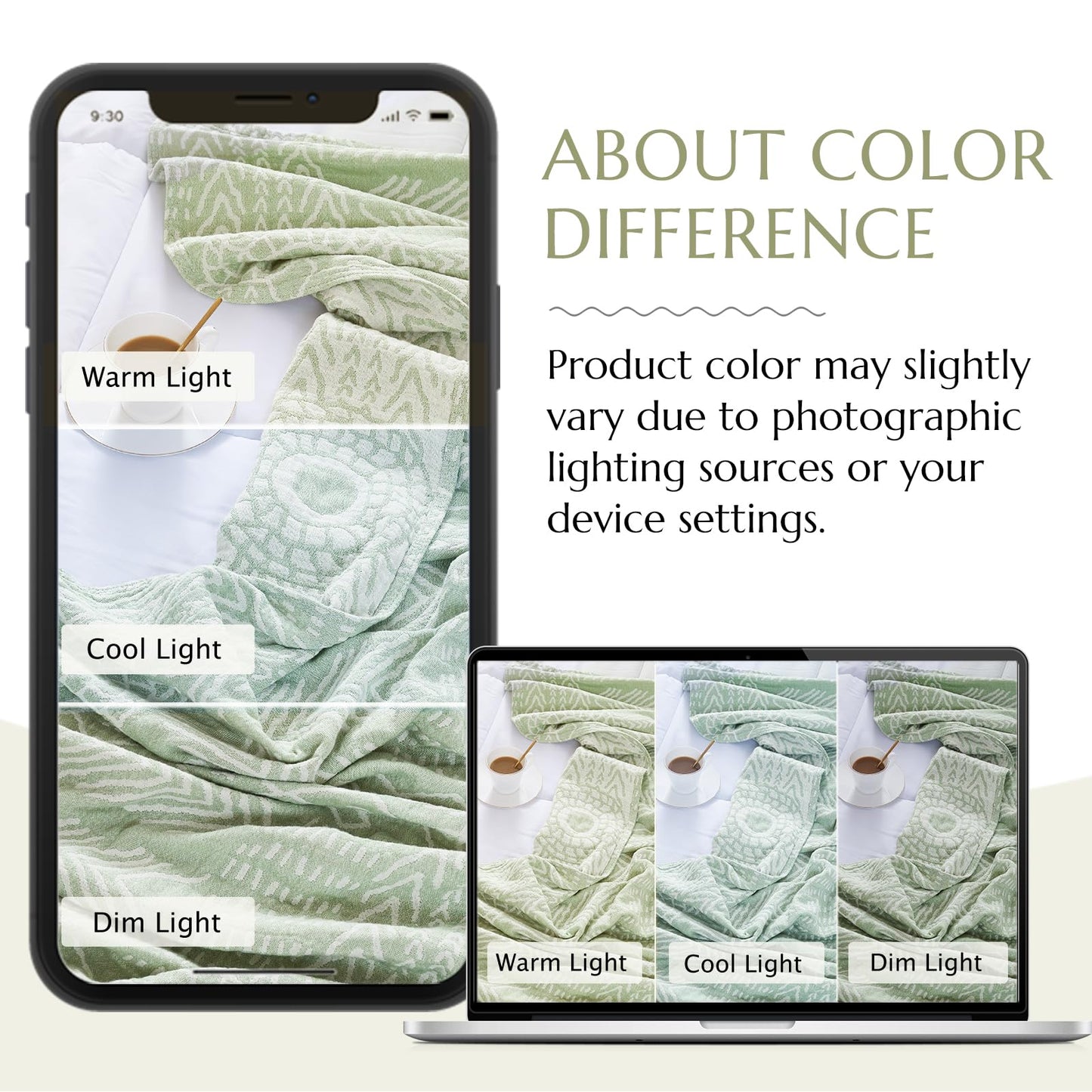 jinchan Boho 100% Cotton Blanket Muslin Lightweight Twin Size Throw Blanket Reversible for Couch Soft Cozy All Season 3-Layer Throw Coverlet Blanket for Bedroom Living Room Decor Green 60x80 Inches