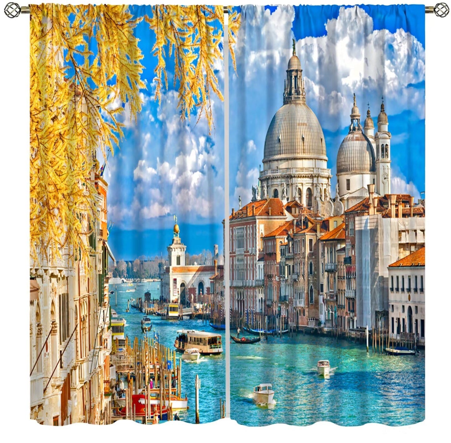 European Scenery Blackout Curtains,Venice Italy City Autumn Landscape Print Window Drapes for Bedroom Living Room Kitchen Cafe Office Set 2 Panels,42x45 Inches, Style-6