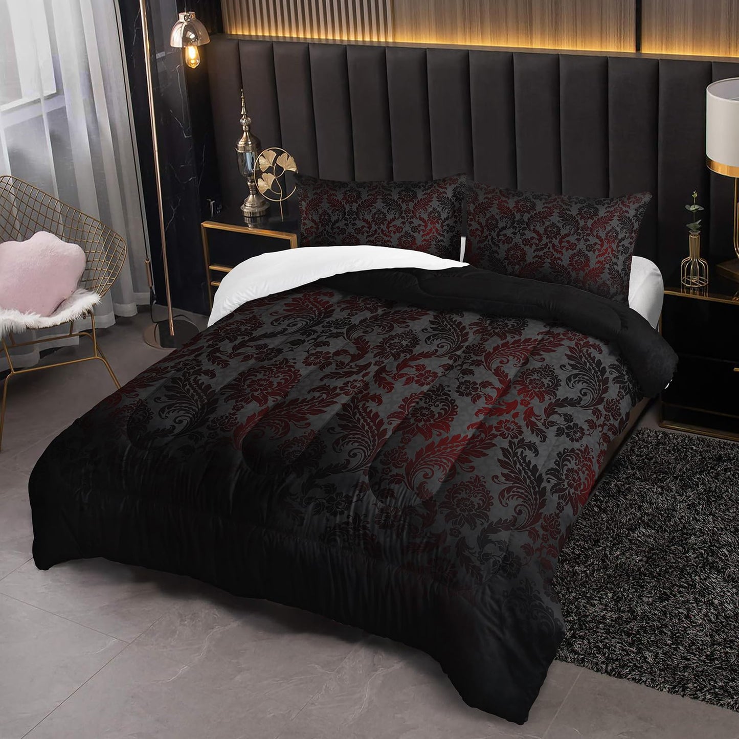 lneffble Paisley Floral Comforter Twin Size,Gothic Kids Comforter Set,3Pcs Bedding Set Printed Comforter with 2 Pillowcases,Down Alternative,Soft and Lightweight,for All Seasons