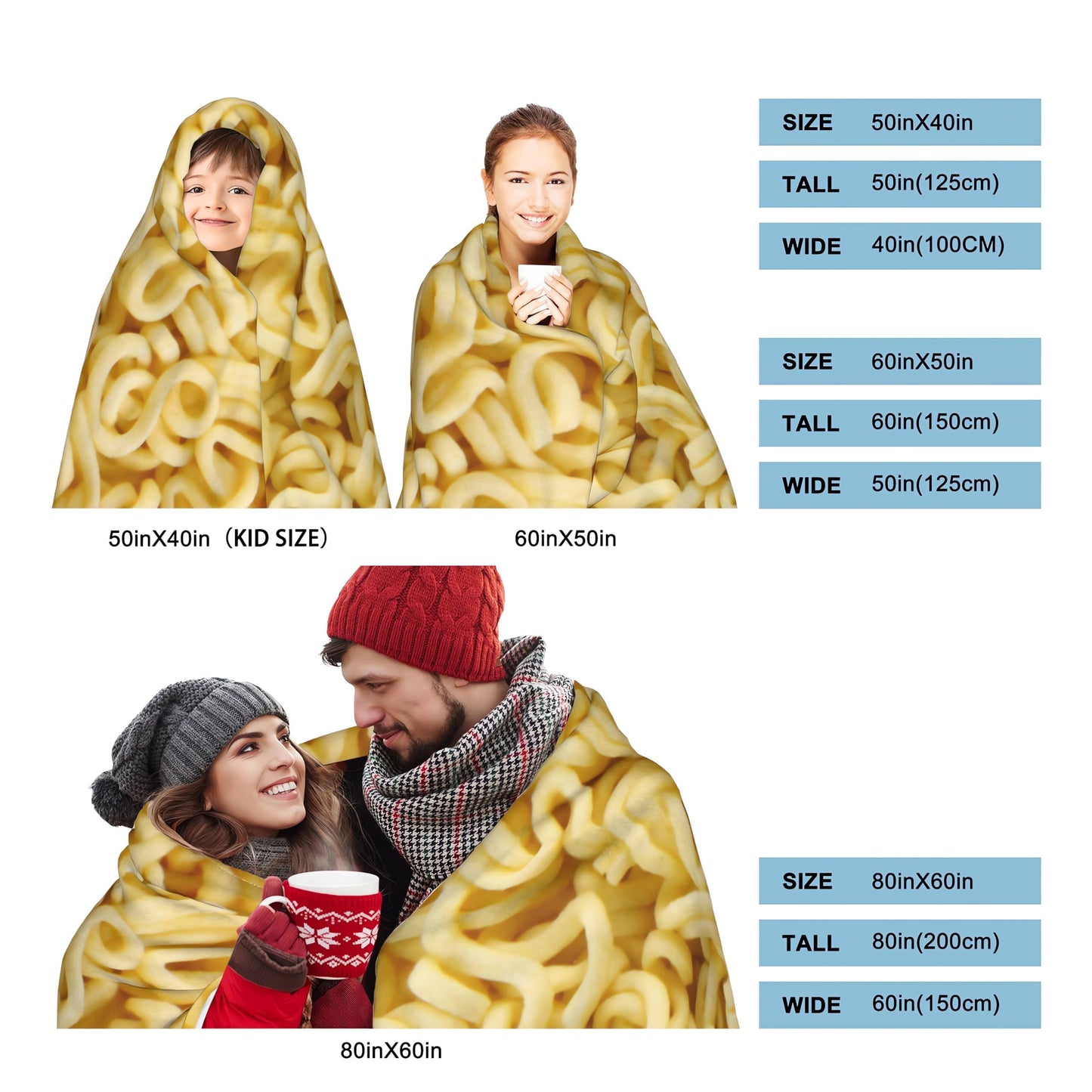 Bivycud Ramen Noodles Blanket, Instant Noodles Blanket Gifts for Ramen Lover, 3D Print Funny Food Flannel Plush Throw Blankets for Birthday Sofa Couch Bed