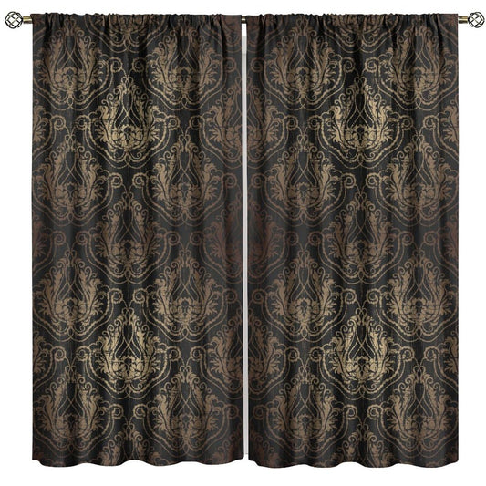 Calucy Vintage Black Damask Curtains for Living Room, Gothic Style Floral Patterns Window Door Curtains for Bedroom Living Room Home Decor 42" W X 45" L (Blackout)