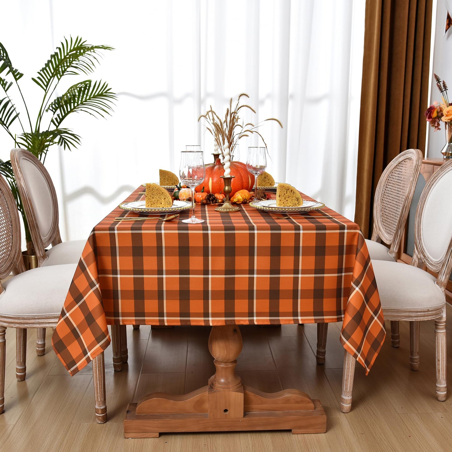Essifunia Gingham Plaid Tablecloth - Rectangular 58x102 Inch Water Resistant Thanksgiving Table Cloth for Indoor/Outdoor Use - Seasonal Fall Harvest Table Cover for Halloween, Picnics, and Parties
