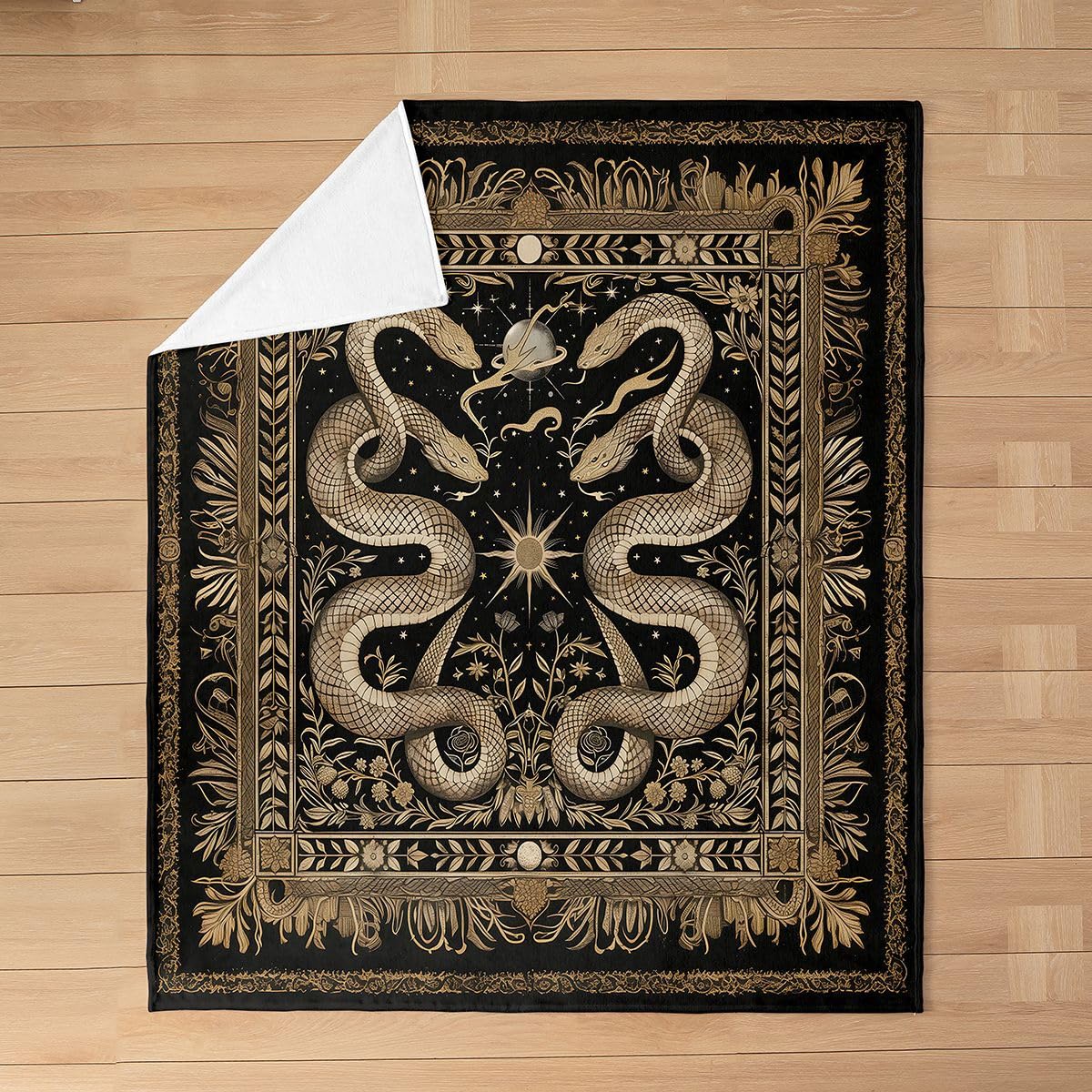 Feelyou Snakes Plush Throw Blanket Halloween Themed Flannel Blanket 40"x50" Trick or Treat All Season Graveyard for Couch Bed Sofa Light Yellow Black Bedroom Decor