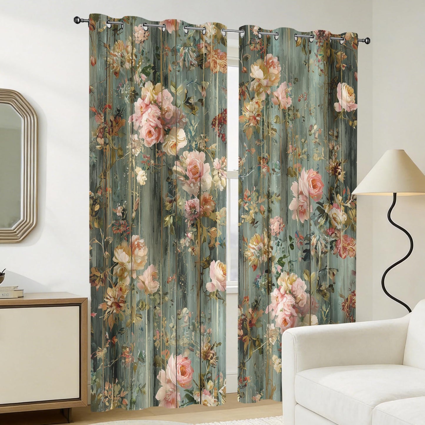 Vintage Floral Blackout Curtains for Bedroom 63 inch Long