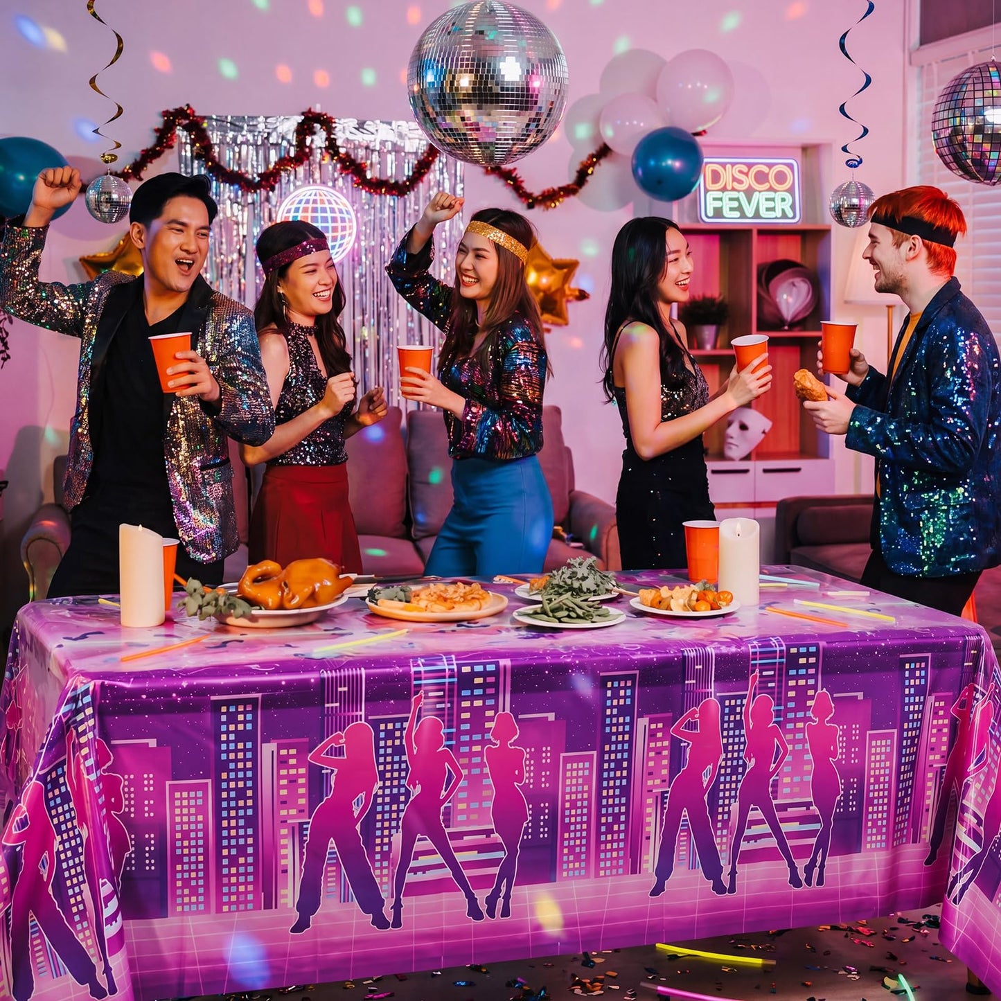 Irenare 3 Pack Kpop Theme Table Cloth Korean 54 x 108 Inch Kpop Birthday Decoration Girl Group Table Cover Disposable Waterproof Plastic Tablecloth for Birthday Supply Girl Fan Concert(Silhouette)