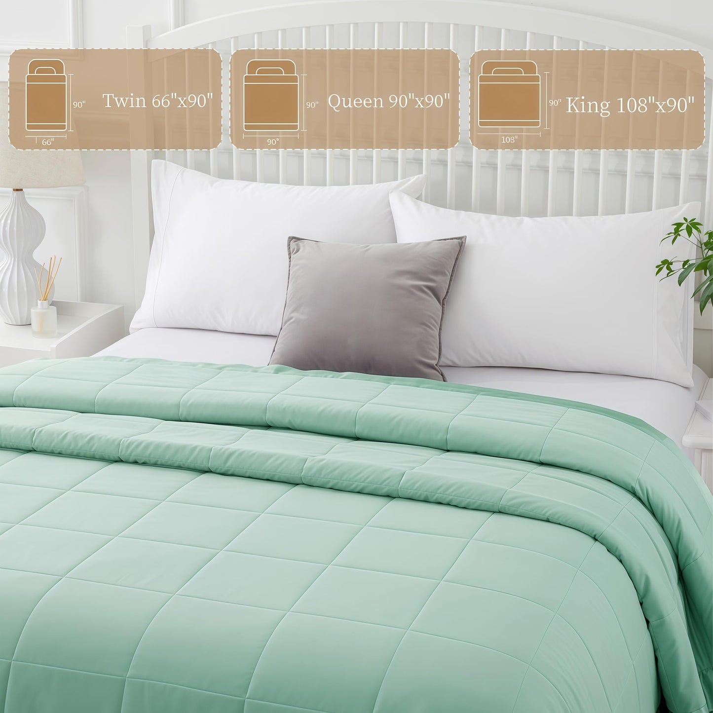 COMFLIVE Down Alternative King Blanket for Bed - Lightweight and Soft for All Seasons, Cozy Warm Luxury Bed Blanket with Satin Trim Moisture Absorption and Removal Treatment (Green, King/Cal King)
