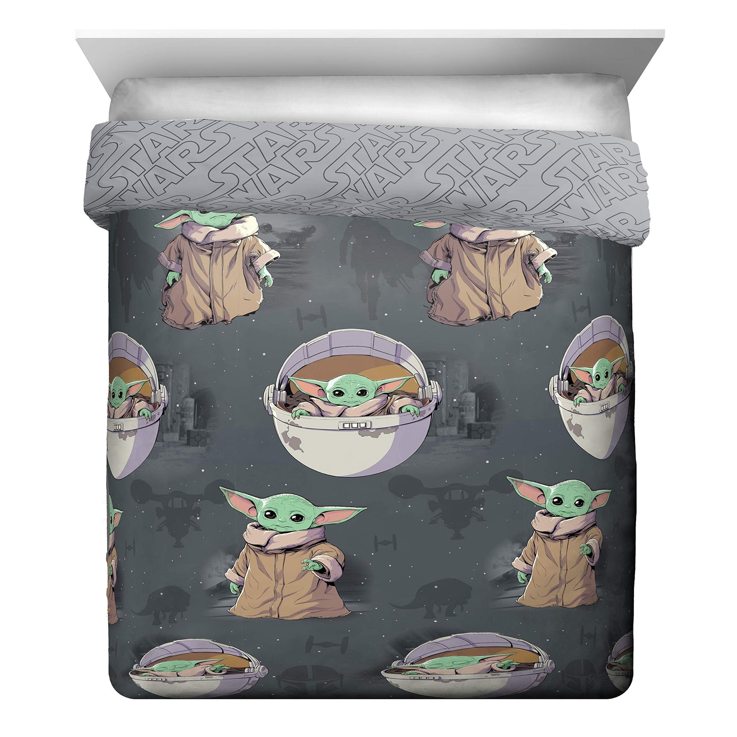 Jay Franco Star Wars The Mandalorian The Child 5 Piece Queen Bed Set - Includes Reversible Comforter & Sheet Set - Bedding Features Baby Yoda - Super Soft Fade Resistant Microfiber Official Product