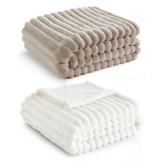 Bedsure Fleece Throw Blanket（White ＆ Beige）