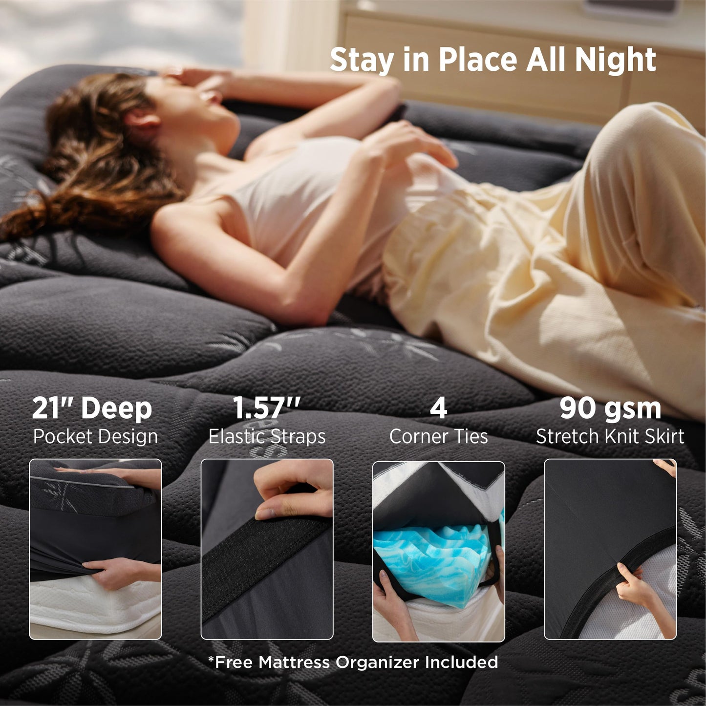 Bedsure Dual-Layer 5 Inch Memory Foam Mattress Topper King, 3 Inch Memory Foam + 2 Inch Viscose Made from Bamboo Mattress Topper Pad Cover, Breathable & Pressure Relief, Black