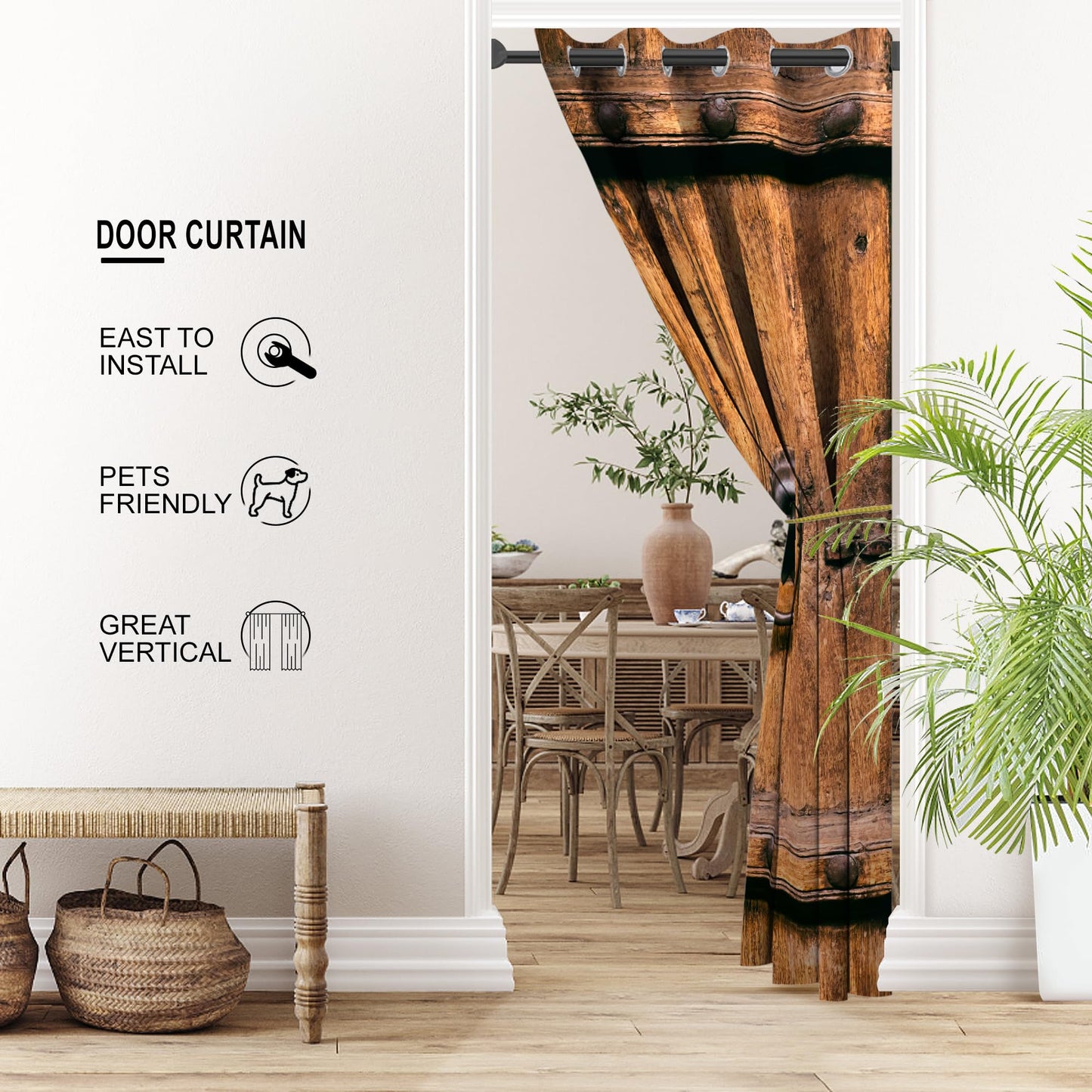 Rustic Barn Door Curtains for Doorways, Farmhouse Blackout Privacy Curtain for Doorway, Sound Proof Room Divider Drapes Closet Curtain for Bedroom Living Room, 34 x 80 Inch