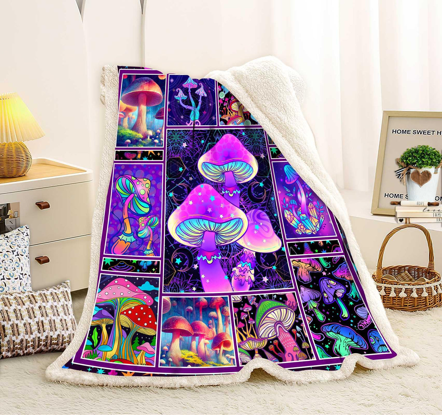 Mushroom Blanket Gifts for Women Fleece Sherpa Throw Blanket Decor 50"x60"