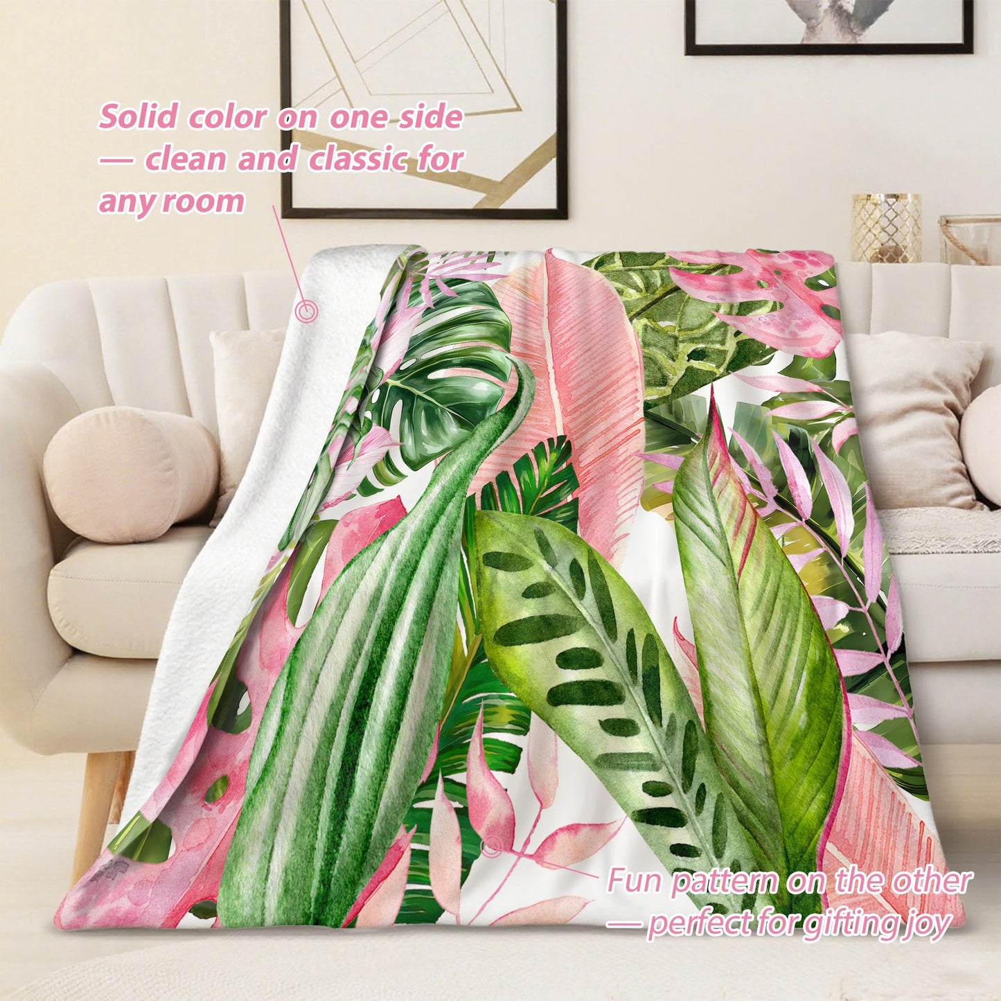 Pdvbiee Pink and Green Tropical Throw Blanket, 50x60 in