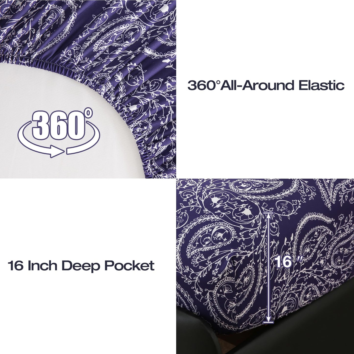 Yibeizi Queen Sheet Set Deep Pocket Queen Size Purple Paisley Bed Sheets Set, Floral Printed Soft Microfiber Oeko-Tex Sheets & Pillowcases Hypoallergenic Wrinkle Free Bedsheets