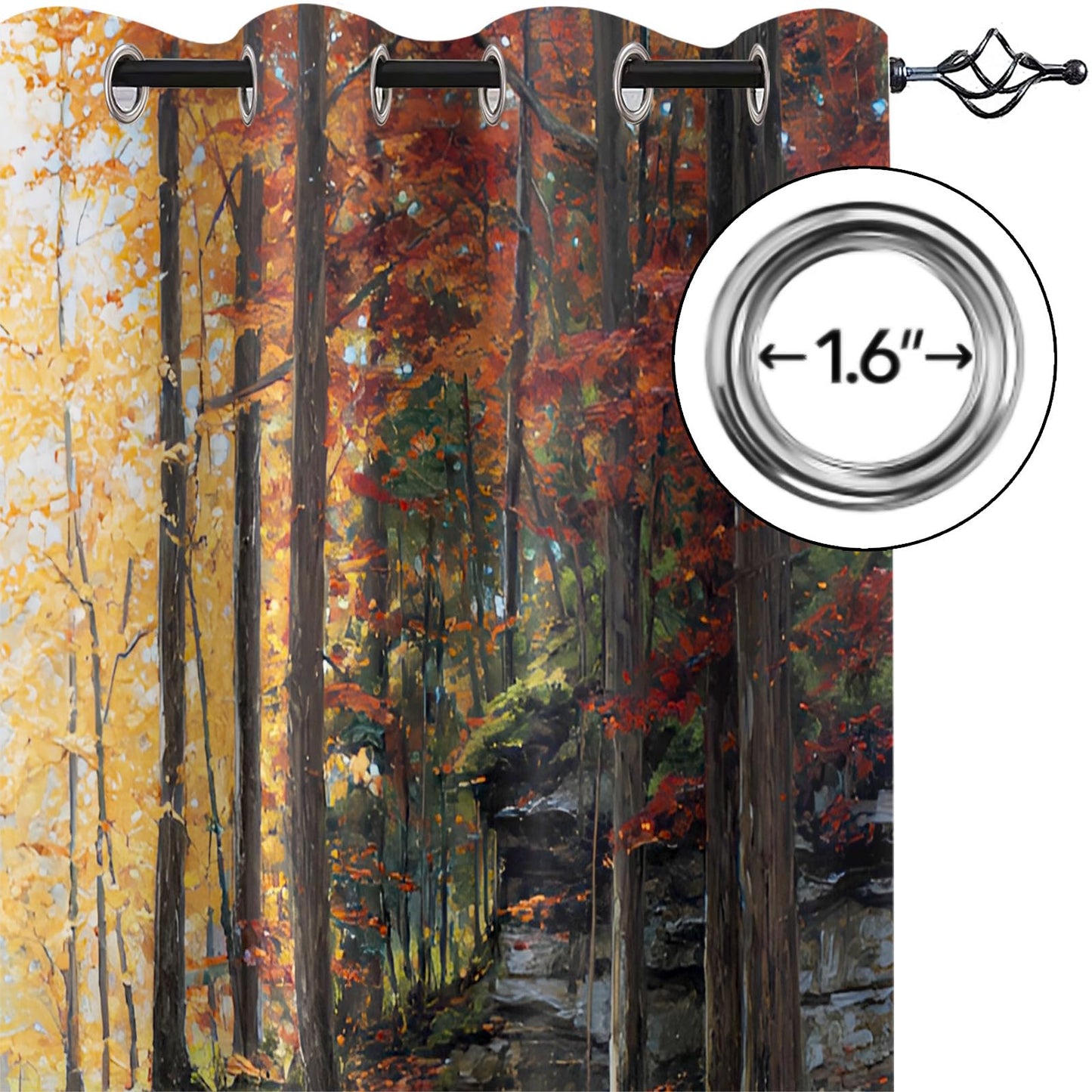 JAXIUOF Autumn Curtains for Living Room, Forest Blackout Curtains 63 Inch Long 2 Panels Woodland Window Drapes for Bedroom, Grommet Top Window Treatments for Kids Bedroom Home Decor