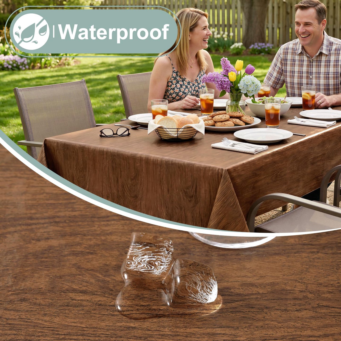 misaya Rectangle Waterproof Vinyl Table Cloth, Wipeable Tablecloth with Flannel Backing, Wooden Grain Plastic Table Cover for Dinner, Indoor and Outdoor (Oak, 52" x 70")