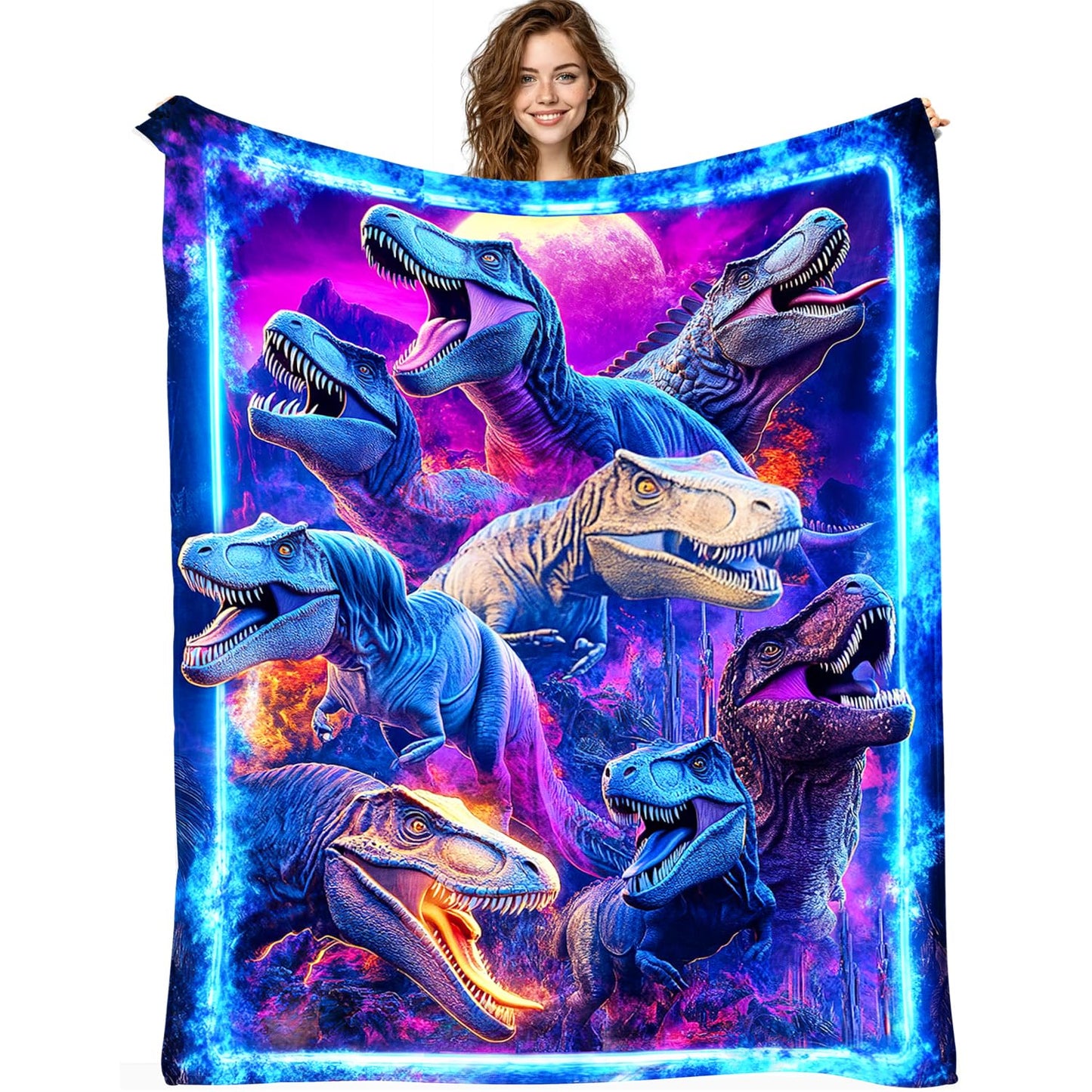 Cool Dinosaur Blanket Dinosaur Decor Cozy Animal Throw Super Soft Plush Flannel Fleece Blanket Gift for Kids Adults Men Women Ultra Warm & Lightweight Flannel, 50"X40"