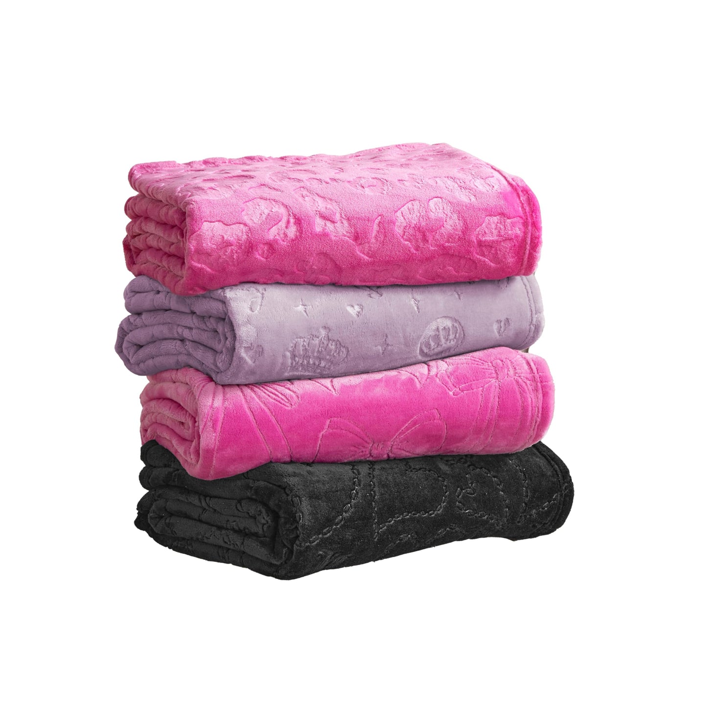 Juicy Couture Embossed Plush 60"x70" Oversized Throw Blanket, Chain Hearts Black