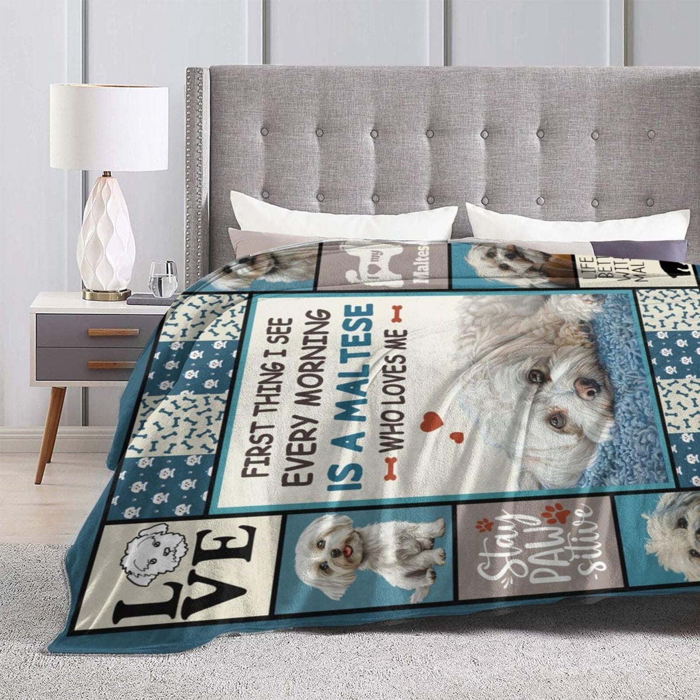 Maltese Blanket Maltese Puppy Throw Blankets Ultra Soft Cozy Fuzzy Plush Fleece Flannel Lightweight Stuff Blanket Gifts for Dog Lovers Girls Women Boys Men Kids for Bedding Sofa 40"X50"