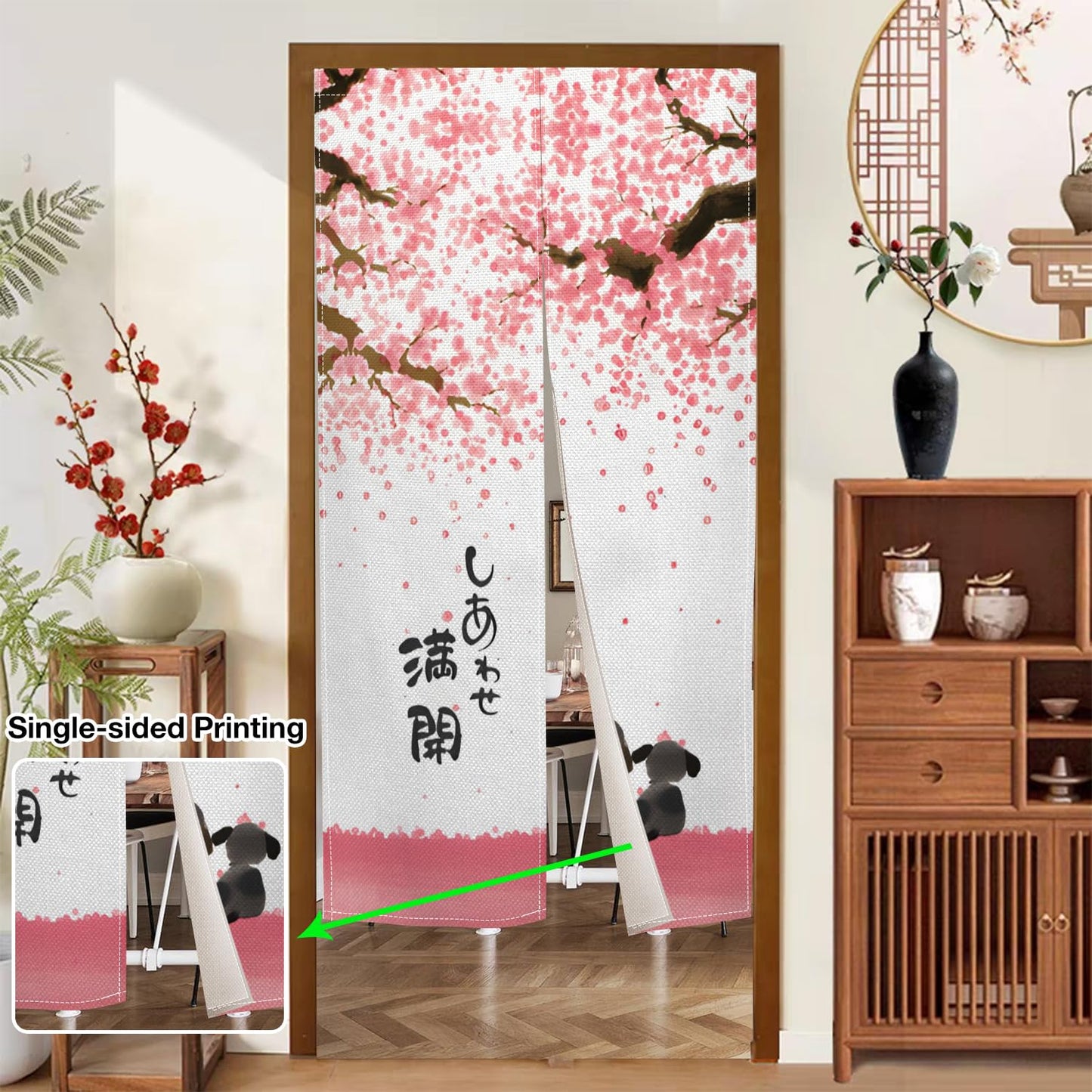 Leowefowa Noren Japanese Doorway Curtains Pink Cute Pattern Window Treatment Happy Dog Door Curtain Trapestry Panels for Hanging Room Privacy Divider Kitchen Door Curtains Home Decor, 33.5"x 70.9"