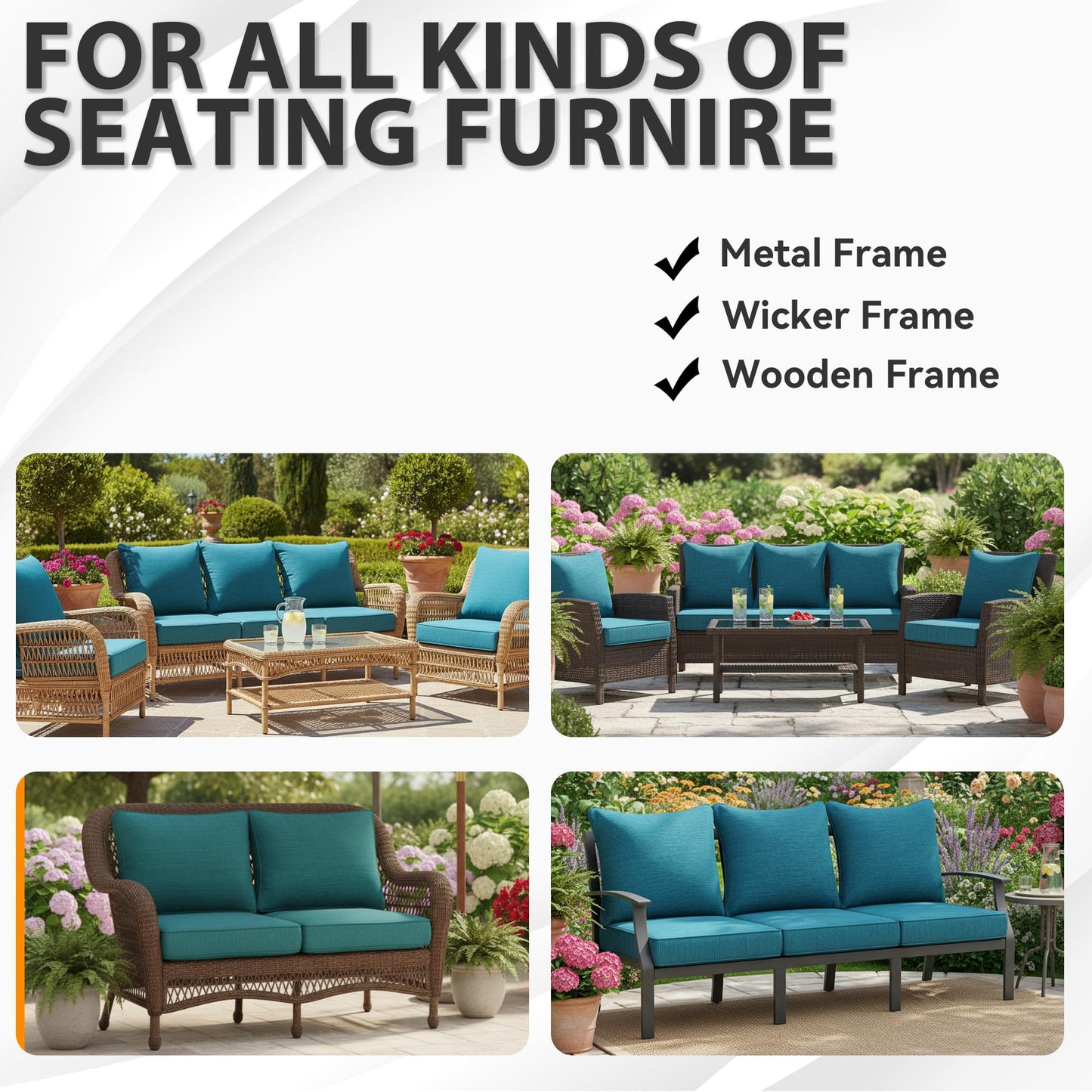 AONETOZ Luxury Outdoor Cushions Set 24 x 22 Inch, 5" Thick Olefin Patio Furniture Cushions, 30D Sponge Filling Fade Waterproof Fade Resistant with Removable Covers and Lumbar Pillow Aspen Malachite