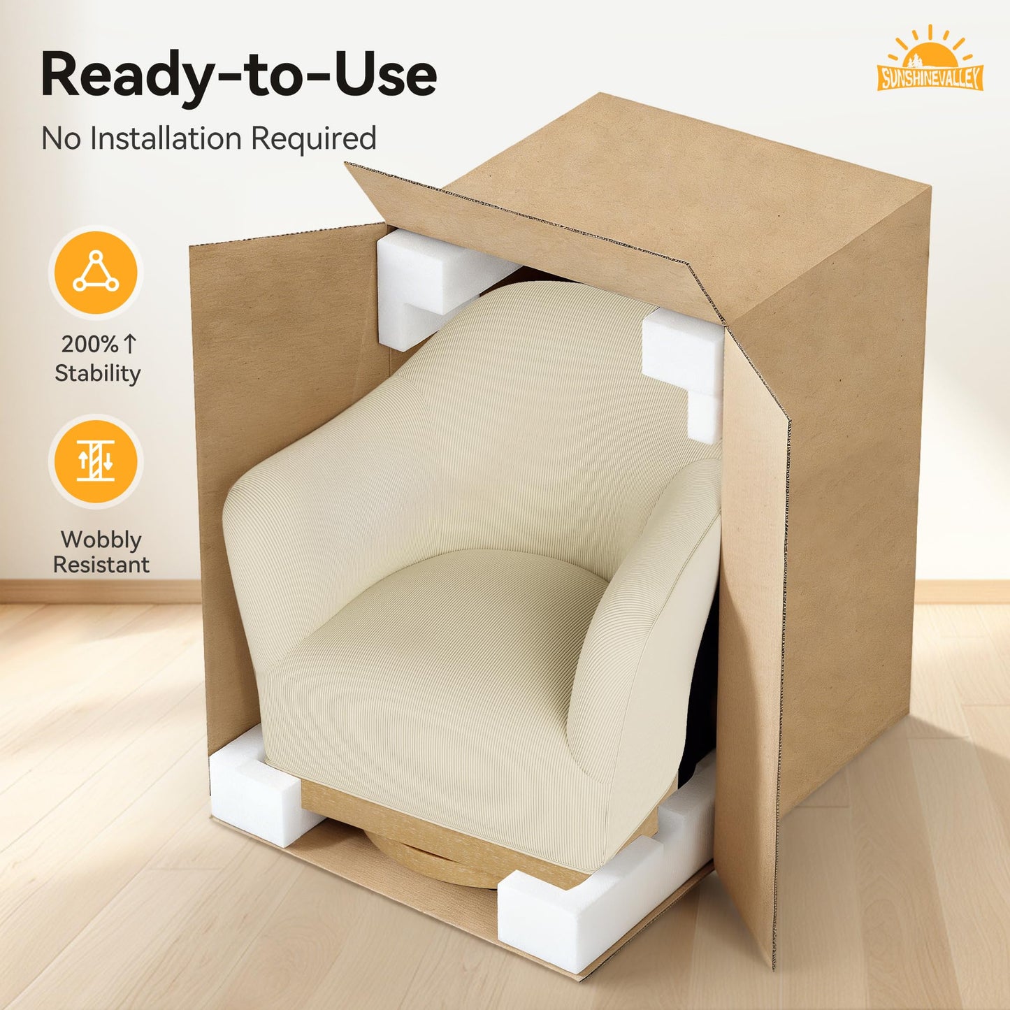 SUNSHINE VALLEY Swivel Accent Chair, High-Back Barrel Chair with Reinforced Hardwood Frame, 360°Swivel for Living Room, Armchair with 400 lbs Capacity, No Assembly Required, Off-White
