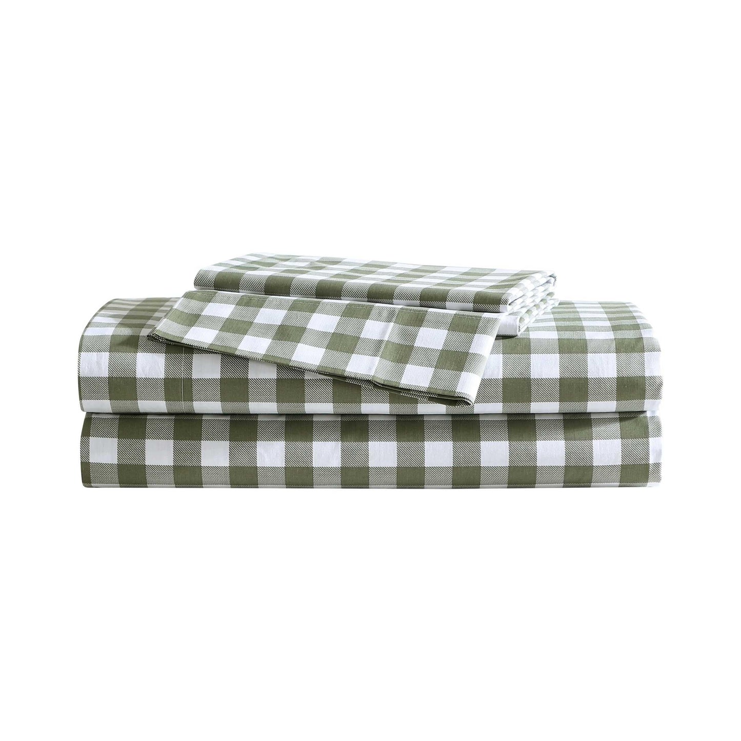 Eddie Bauer - Twin Sheet Set, Crisp & Cooling Sheets w/a Naturally Smooth Cotton Percale Lightweight Feel - Matching Pillowcase & Deep Pocket Fitted Sheet (Preston Check Green)