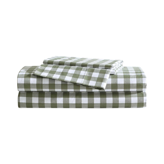 Eddie Bauer - Twin Sheet Set, Crisp & Cooling Sheets w/a Naturally Smooth Cotton Percale Lightweight Feel - Matching Pillowcase & Deep Pocket Fitted Sheet (Preston Check Green)