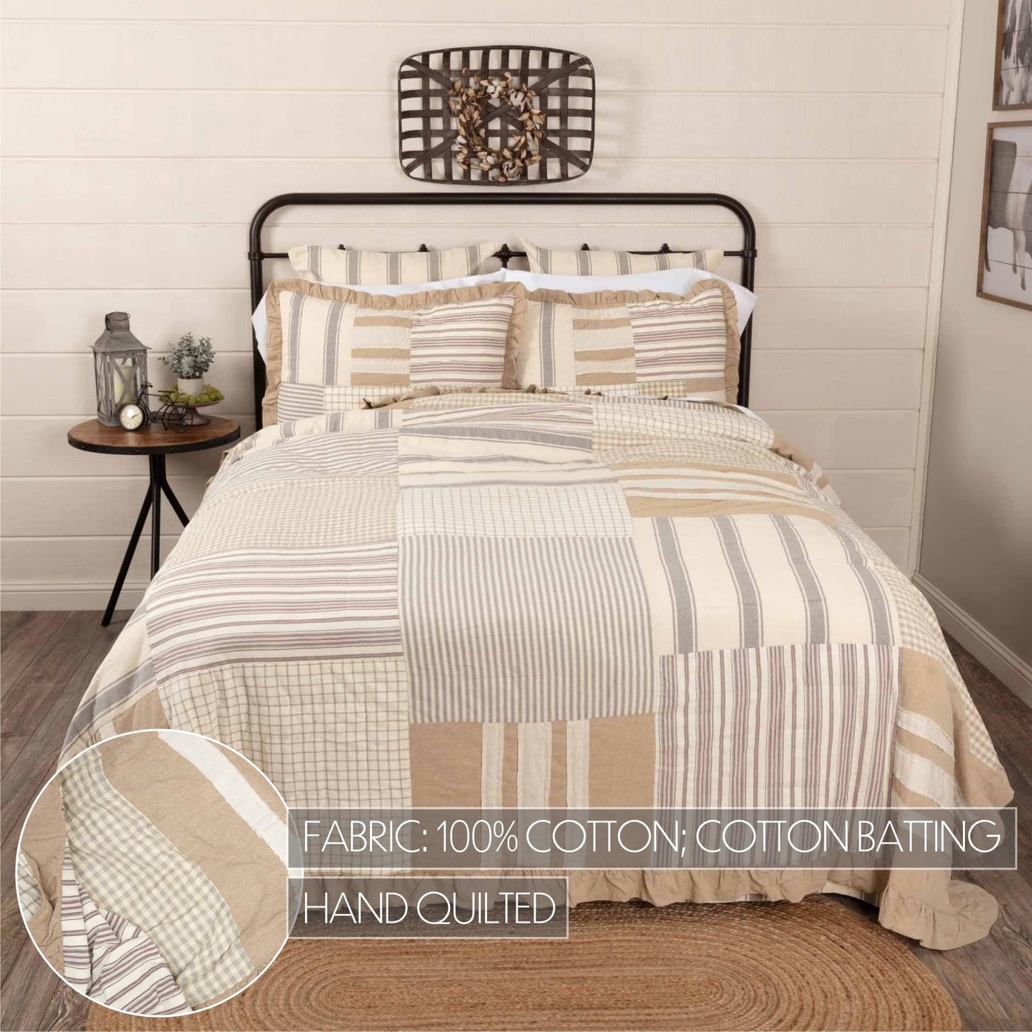 VHC Brands Grace 3 Piece Quilt Set (1 Twin Quilt, 2 Standard Shams)