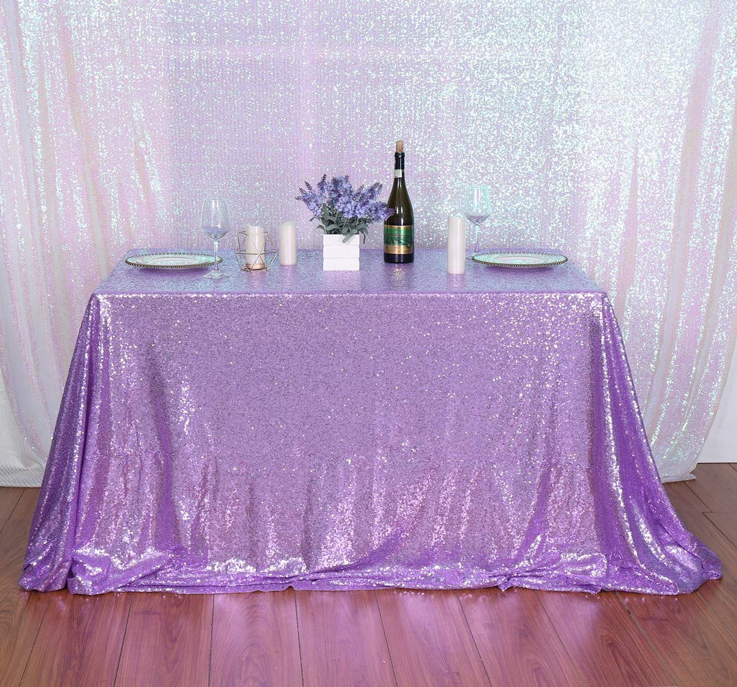 SquarePie Sequin Tablecloth 50 x 72 Inch Lavender Sparkly Table Linen for Wedding Party