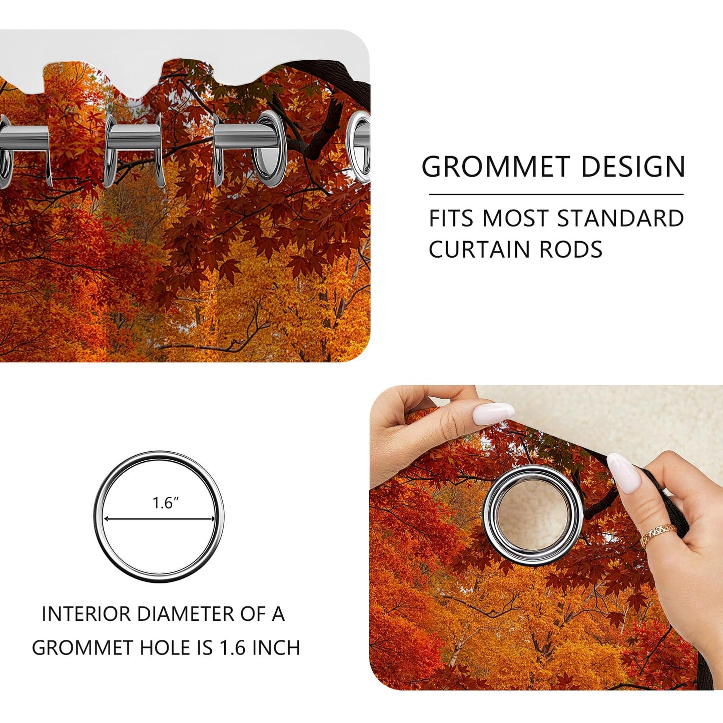 Rufxnn Maple Leaves Road Grommet Curtains Window Treatment, Autumn Forest Landscape Curtain Blackout Thermal Insulated, Nature Scenery Drapes for Bedroom Living Room Office 52x63 Inch 2 Panels Set