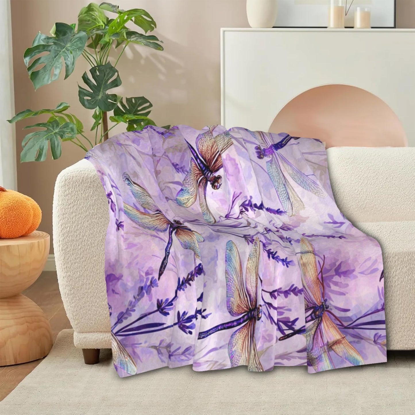 DKODKO Purple Dragonflies Lightweight Flannel Bedding Blanket,Washable Fleece Watercolor Dragonflies Throw Blanket for Bed, Couch, Sofa, Camping,60''x 50''