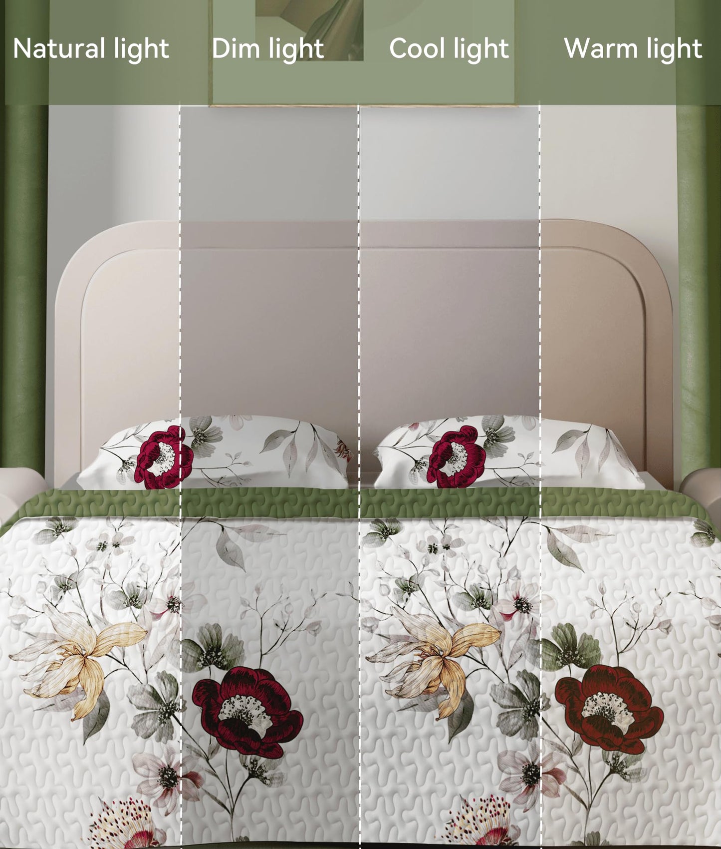 CozyCreatures Vintage Boho Dark Green King Light Comforter Set, 9-Piece Bed in a Bag with Curtains, Brushed Microfiber Bedspread Set with Matching Curtains for Master Bedroom, Machine Washable