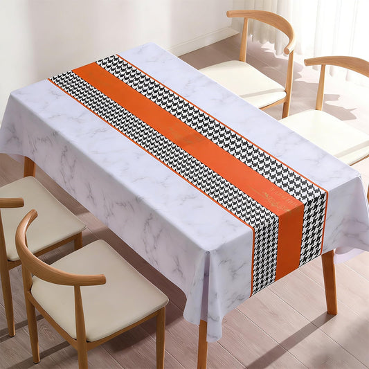 Qvthpv 55"x70" Rectangular PVC Tablecloth, Waterproof Oilproof Heatproof Kitchen Table Cover, Wipeable Stain Resistant Everyday Dining Table Cloth for Holidays Parties Camping (Marble Orange)