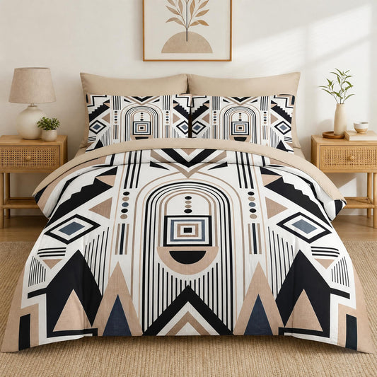 Boewywh Comforter Set Twin Size Geometric Aztec Southwestern 7 Pcs, Bedding for Kids and Adults, Boho Modern Bed Sheet Sets with Fitted Sheet 2 Pillowcases & 2 Shams for Bedroom Bed Decor