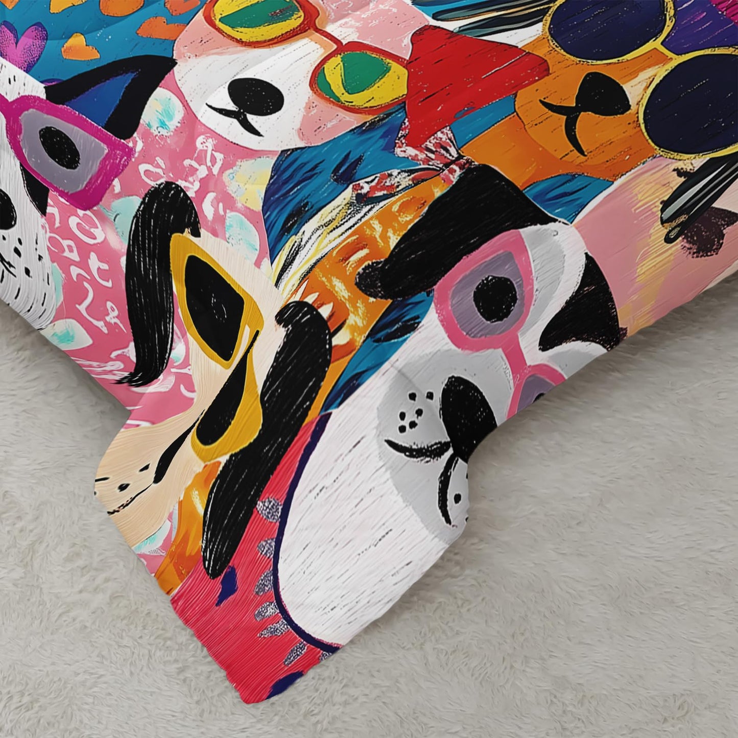 AILONEN Cute Dogs Comforter Set Full Size,Funny Cartoon Puppy Bedding Sets for Kids,Pet Animals Theme Comforter with 2 Pillowcase,Soft Microfiber