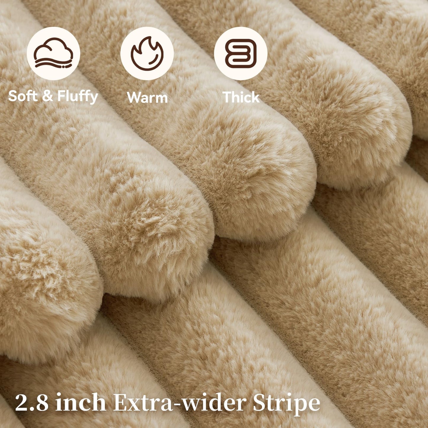 HaloRest Faux Fur Throw Blanket, Thick 1000GSM Fluffy Cozy Throw Blankets for Bed, Luxury Plush Striped Warm Soft Blanket for Couch LivingRoom Home Decor & Gifts(50"x 70", Beige)