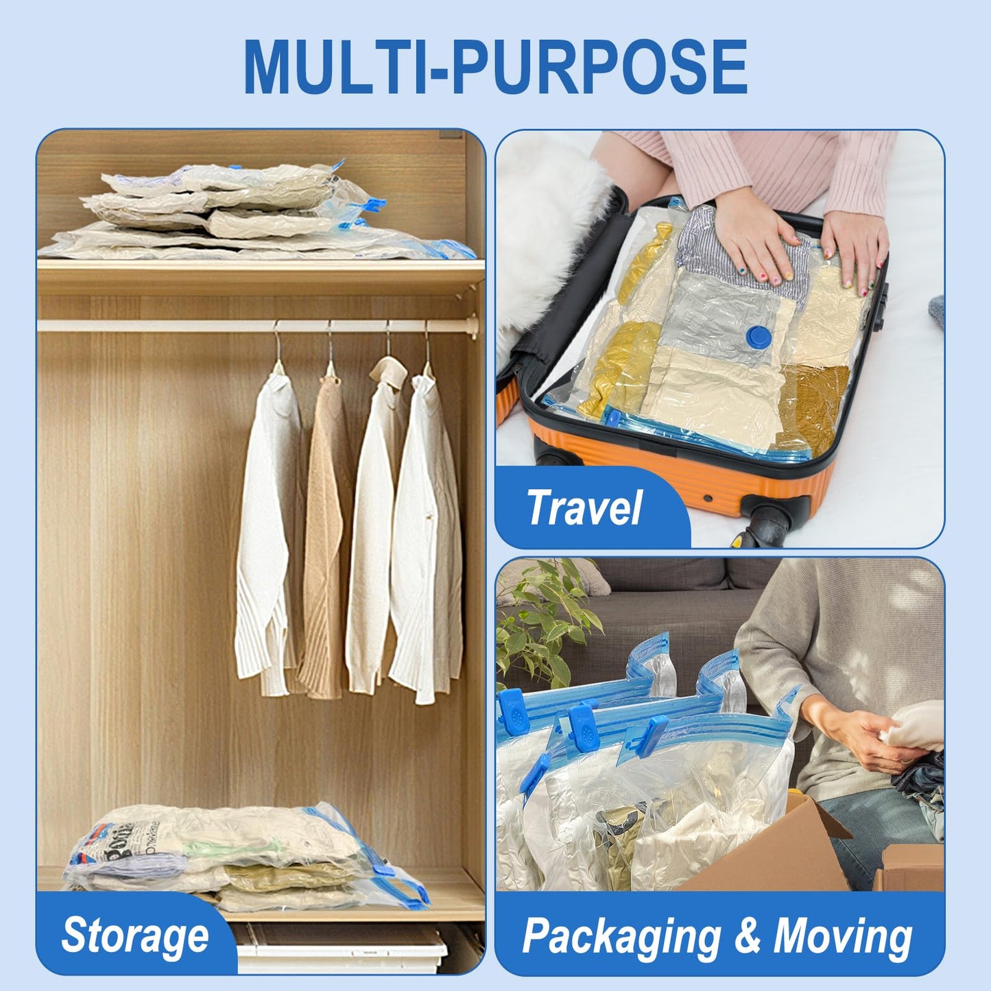 Fygrip Vacuum Storage Bags with Hand Pump, Plastic Packaging Bags, 80% Space Saver Vacuum Seal Bags for Clothing, Travel Lugggage, Blankets, Comforters, 10 Jumbo