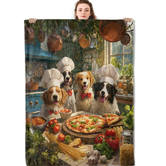 Mniedc Dog Pizza Kitchen Blanket, Funny Animal Cooking Flannel Throw Blankets, 50"x60", Soft Warm Lightweight Fuzzy Cozy Throws for Couch Bed Sofa Living Room Decorative Gifts for Pet Lover Kids