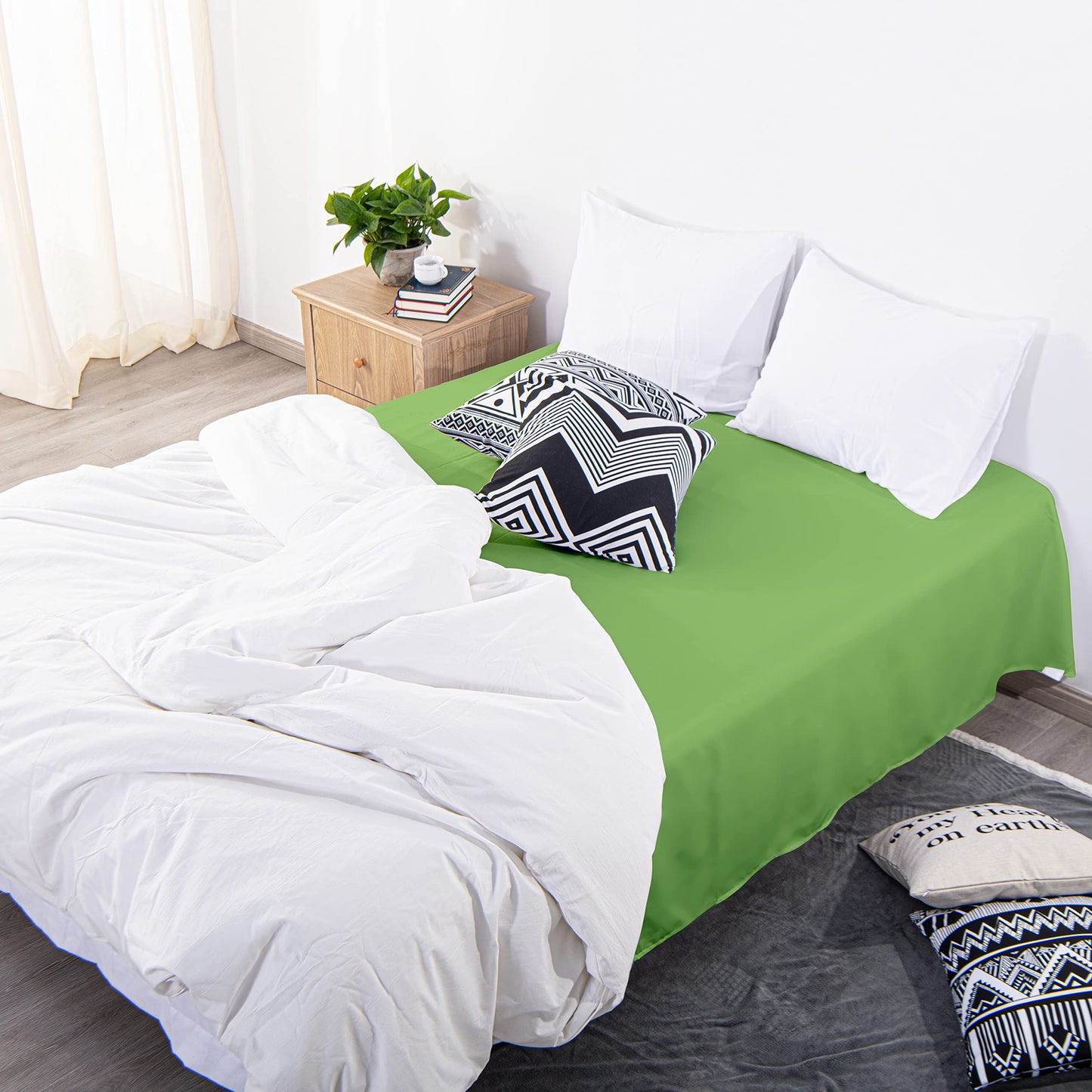 BEDSUM Microfiber Flat Bed Sheet Only, Luxury 1800 Thread Count Wrinkle and Fade Resistant Bedding Sheet, Twin XL, Sage Green