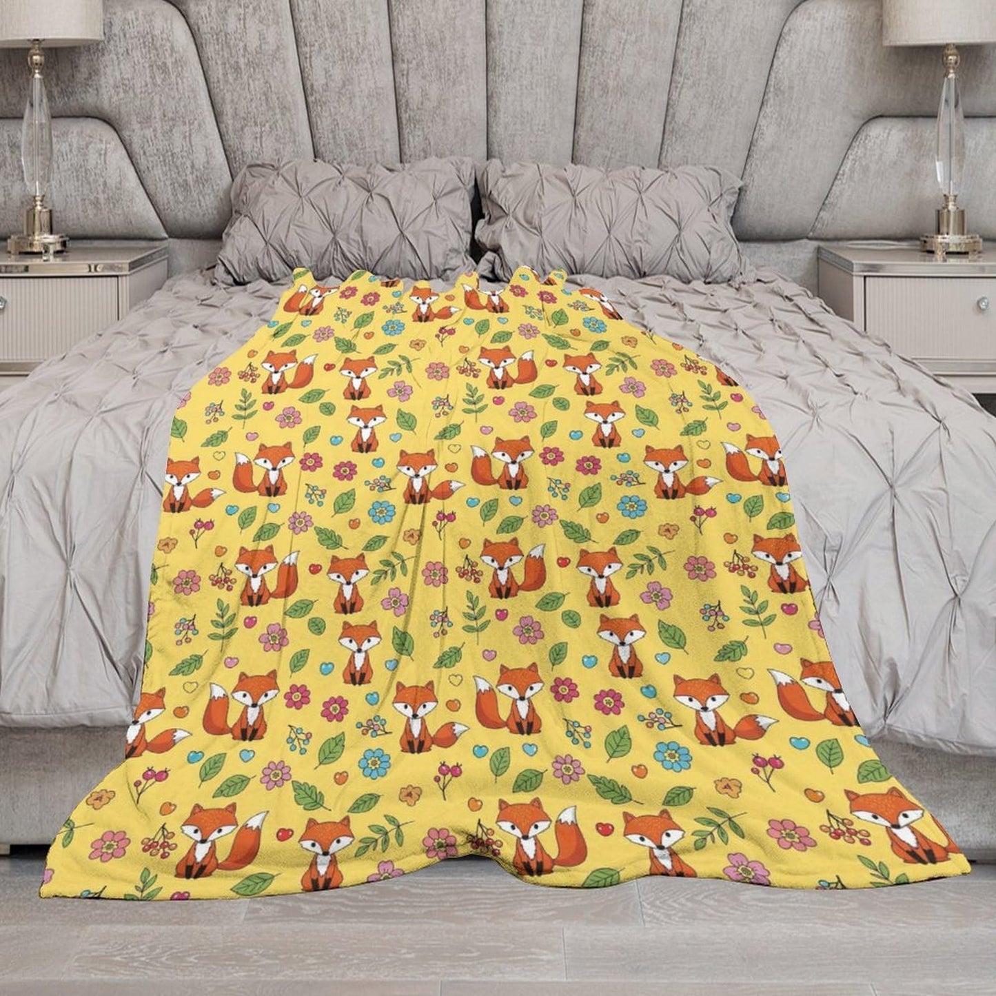 Soft Air Conditioned Blanket, Home Decor Cozy Warm Blanket for Bed, Sofa and Couch Compatible with Cute Fox Floral