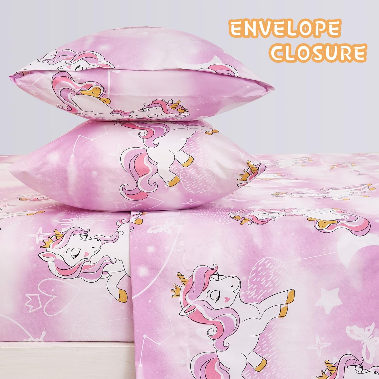 Yibeizi Unicorn Full Size Sheet Set for Girls, Kids Cute Princess Printed Bedsheet Microfiber Deep Pocket Bedding Sheets & Pillowcases 4 Pieces
