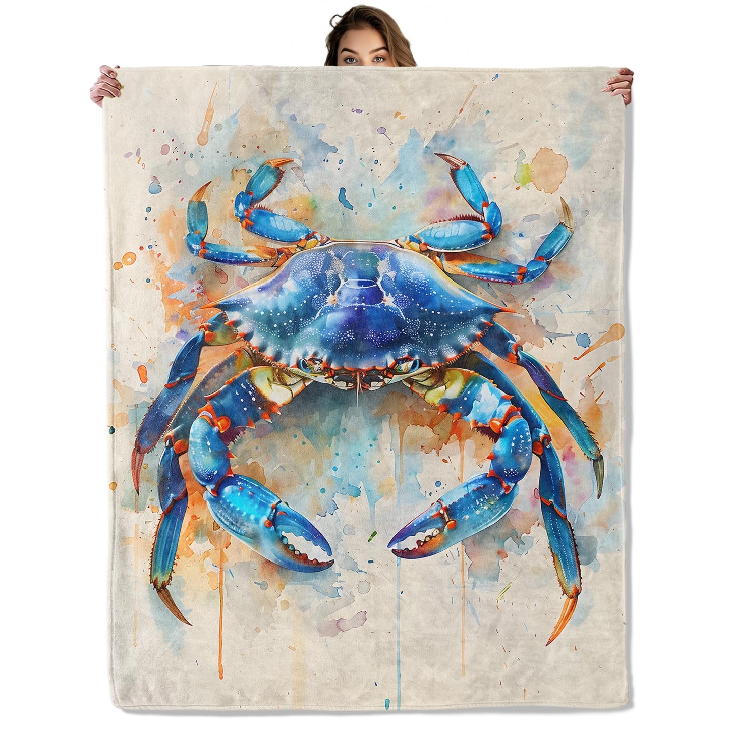 Coastal Blue Crab Blanket 50x60 in, Flannel Throw Blankets for Travel Camping Sofa Living Room Decor, Lightweight Cozy Soft Fuzzy Gifts for Women Adults Kids
