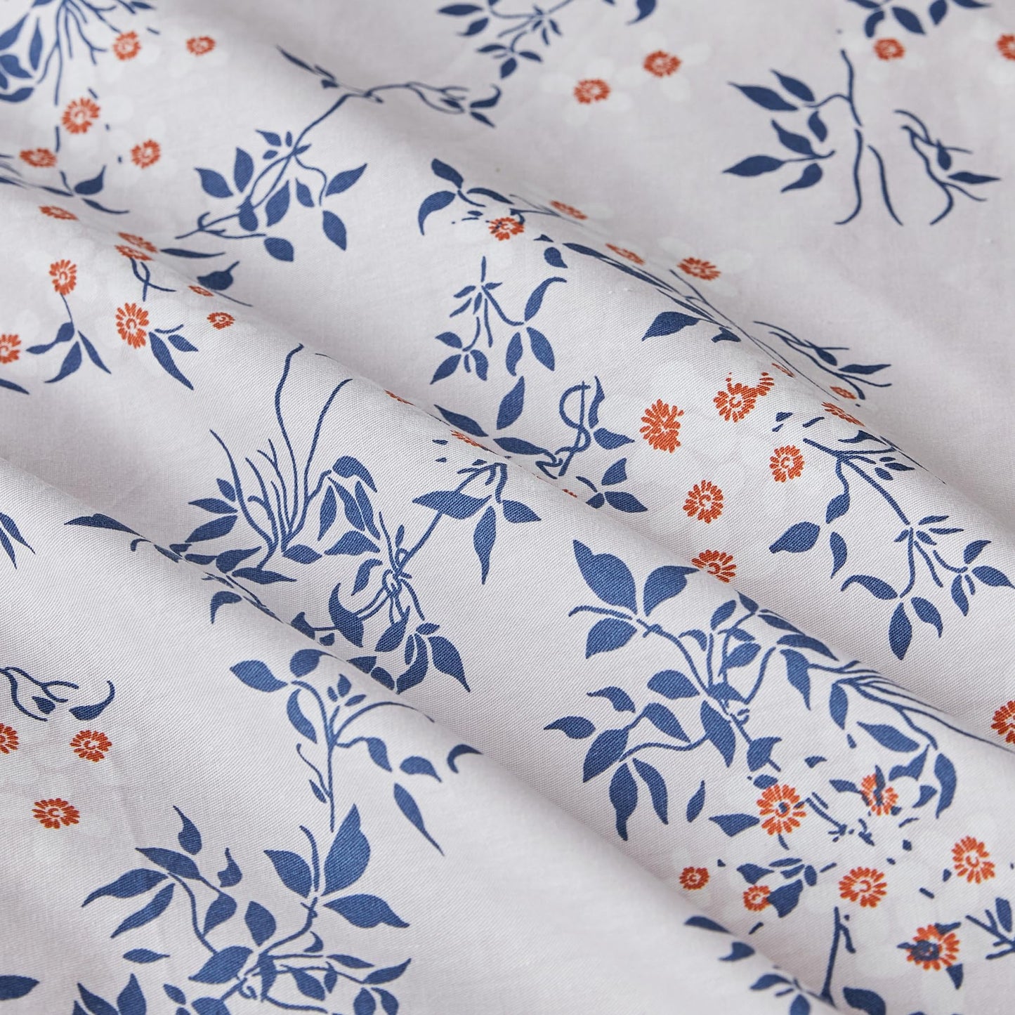 SUSYBAO Burnt Orange Floral Duvet Cover Queen 100% Cotton 3 Pcs Set 1 Farmhouse White Ruffled Duvet Cover with Zipper Ties 2 Pillow Shams Garden Blue Flower Bedding Set Soft