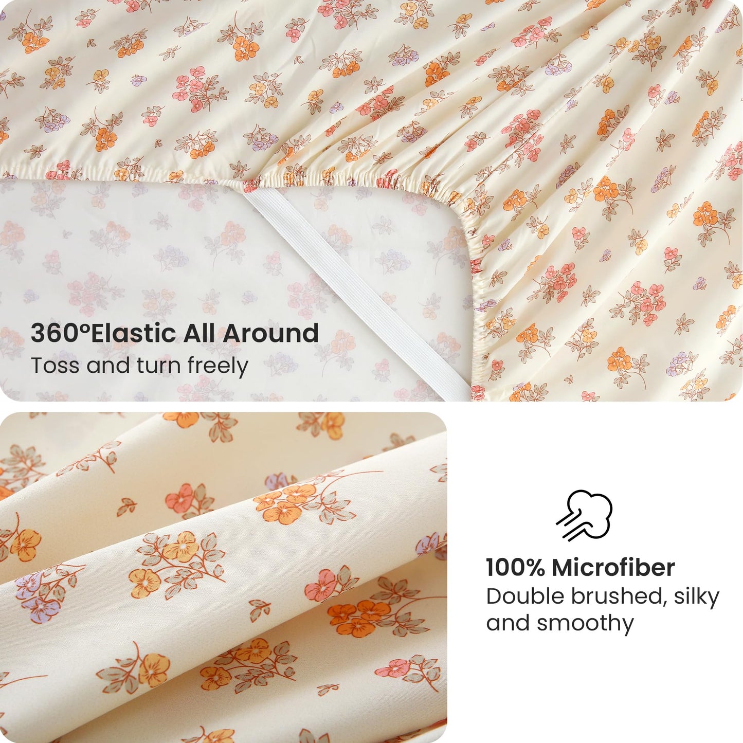 Viviland Floral Twin Sheet Set - 3 Piece Vintage Yellow Boho Flower Patterned Bed Sheets - Soft, Breathable Microfiber Sheets with Deep Pocket, Non-Slip Fitted Sheets & Pillowcases