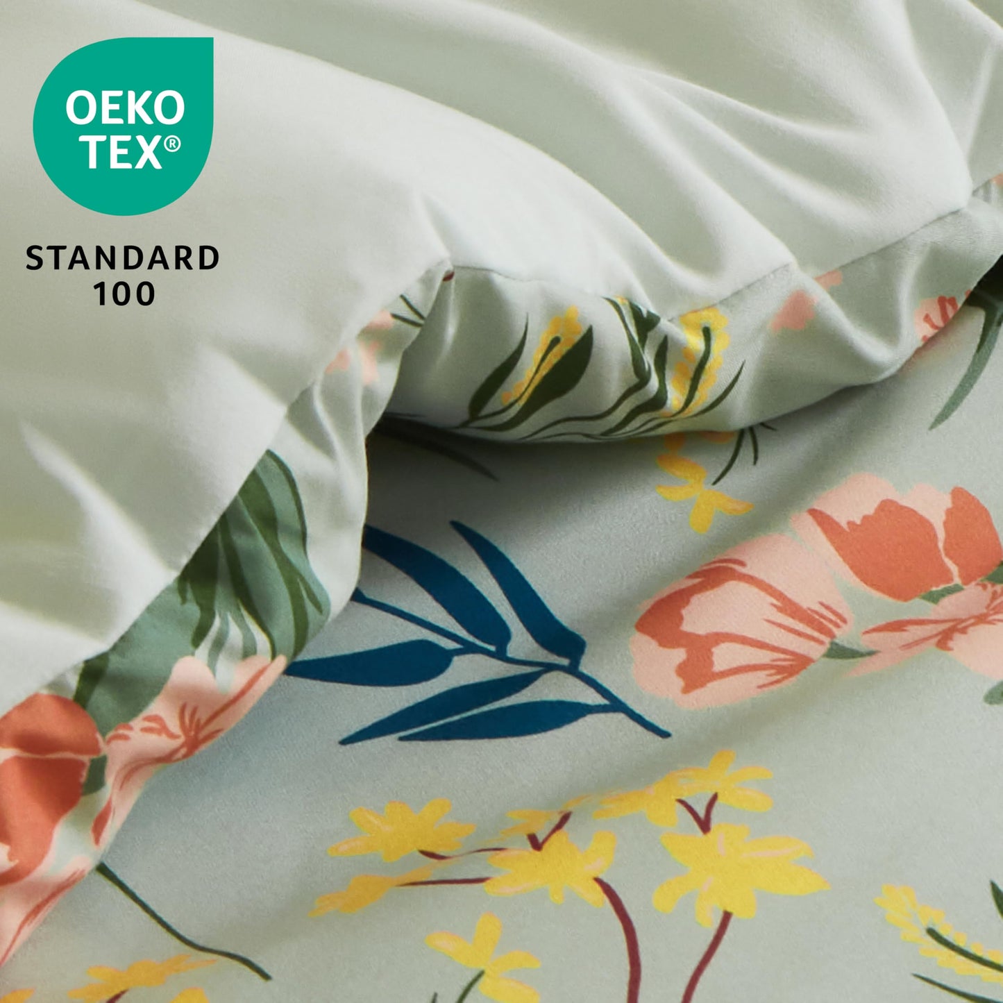 Joiedomi Floral Twin Comforter Set Light Green Bedding Set - 2 Pieces Twin Bed in a Bag with 1 Soft Reversible Botanical Flowers Leaves Comforter and 1 Pillow Sham