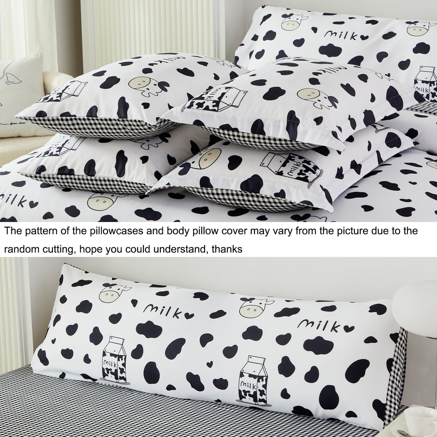 SUCSES Full Size Comforter Set with Sheets 8 Piece Cow Print Bedding Set for Boys Girls Black and White Kids Bed-in-A-Bag Farmhouse Rustic Bed Set for Bedroom (Milk Cow, Full)