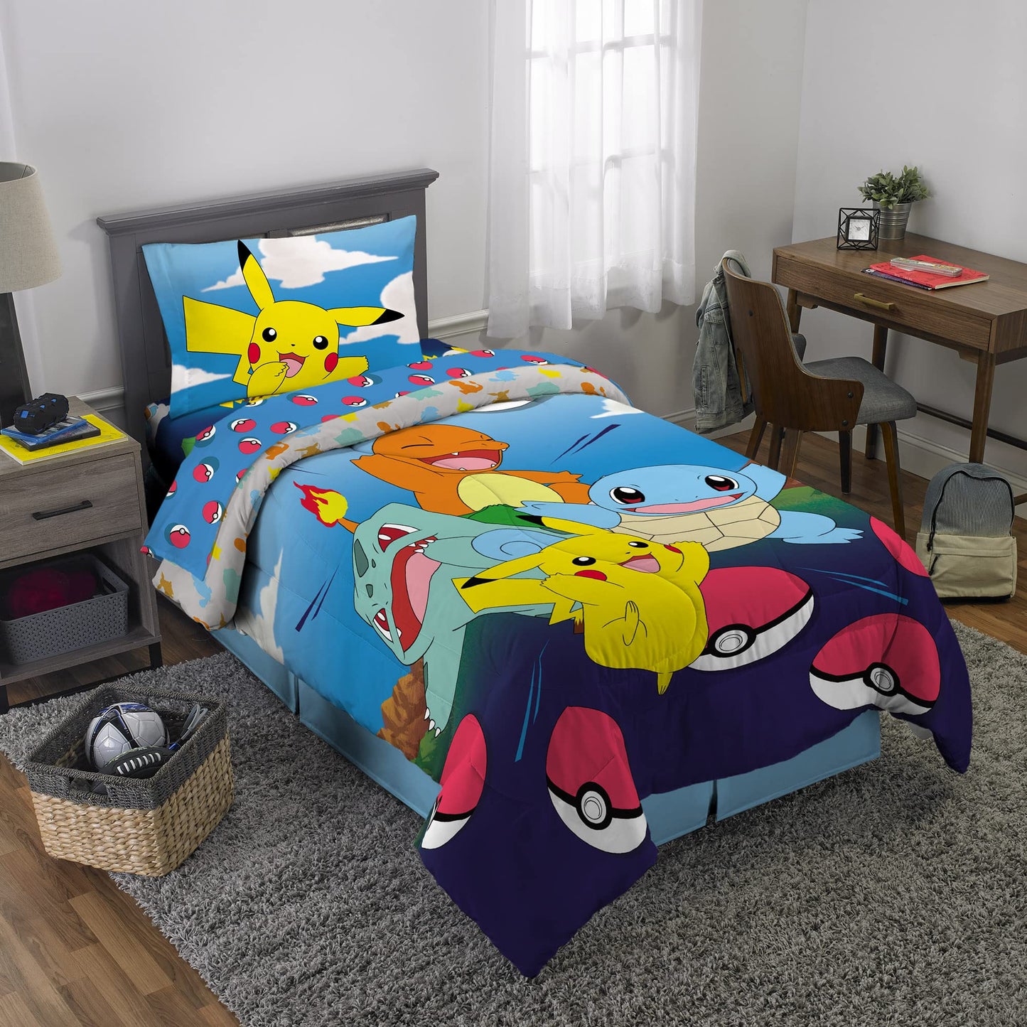 Franco Kids Bedding Super Soft Comforter and Sheet Set, 4 Piece Twin Size, Pokemon (Prints May vary)