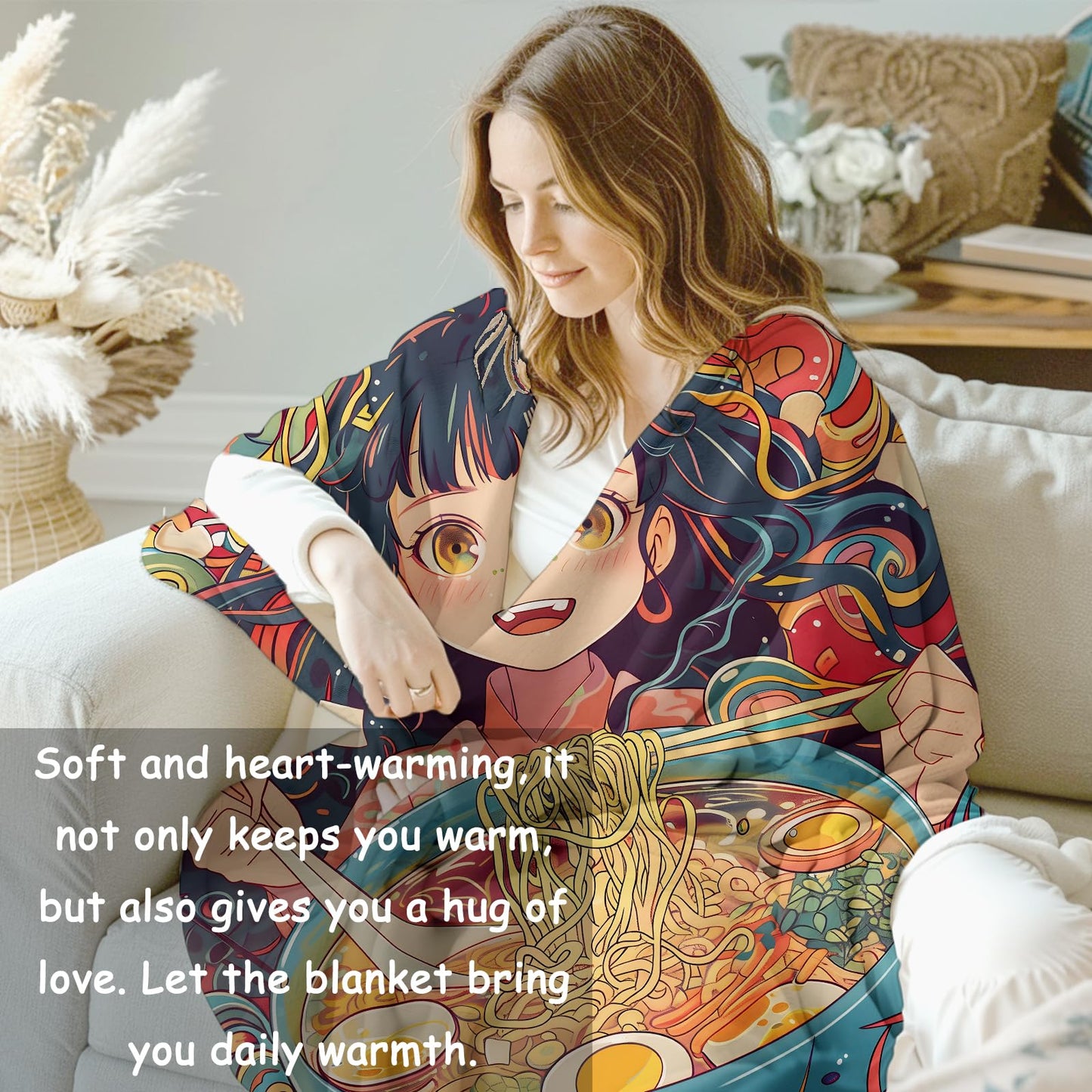 VANZEV Ramen Girl Blanket Gifts for Anime Fans Women, Anime and Foodie Flannel Blanket, Soft Warm Lightweight Throw Blankets for Bed Couch Home Travel Decor 50" x 60"
