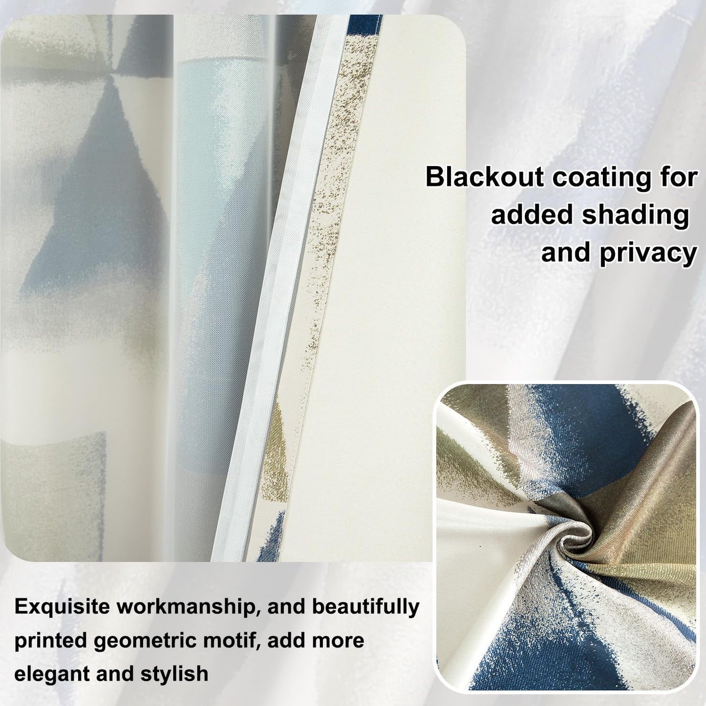 Leeva Elegant Blackout Curtains and Sheer Layered, Grommet Window Curtain Panels with Tiebacks, Light Filtering Drapes for Bedroom Partition Room Dividers, 52 x 96