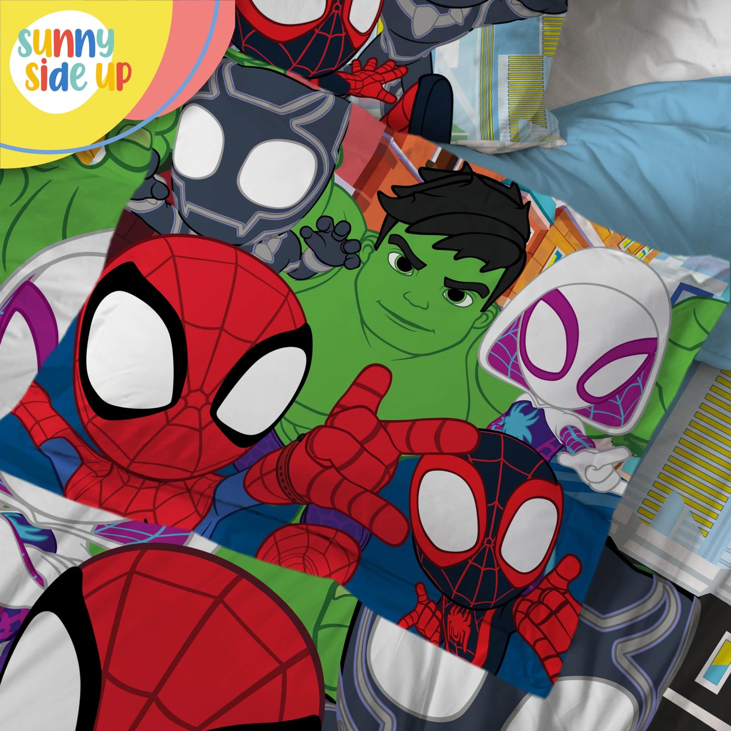 Sunny Side Up Marvel Spidey & His Amazing Friends Twin Comforter Set - 5 Piece Kids Bedding Includes Comforter, Sheets & Pillow Cover - Super Soft Superheroes Microfiber Bed Set